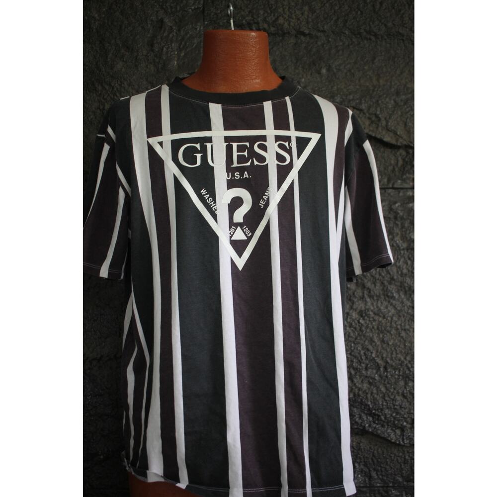 Guess Originals Striped Logo T Shirt Mens Medium Black White Vertical Stripe Tee